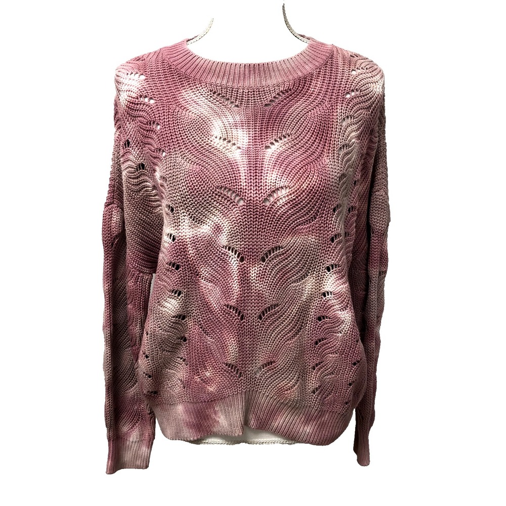 525 Cotton Sweater Jumper Womens Medium Open Knit Pullover Pink Tie Dye Retro